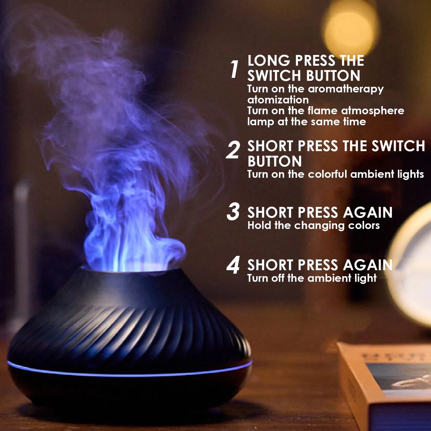 Flame Air Diffuser,  130ML Essential Oil Flame Diffuser Humidifier with Fire LED Light, No Water Auto off Protection