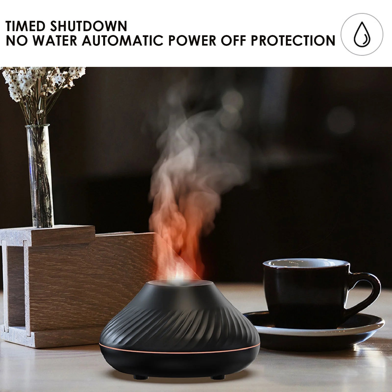 Flame Air Diffuser,  130ML Essential Oil Flame Diffuser Humidifier with Fire LED Light, No Water Auto off Protection