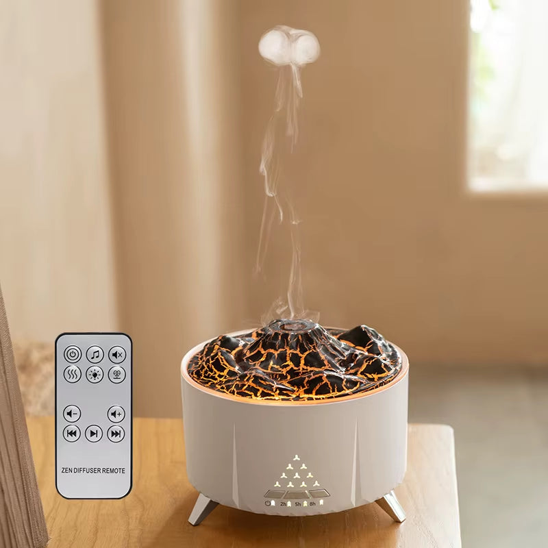 Volcano Aromatherapy Diffusers Humidifiers 3D Simulated Flame Air Humidifier Smoke Ring Spray Room Fragrance with Remote Control