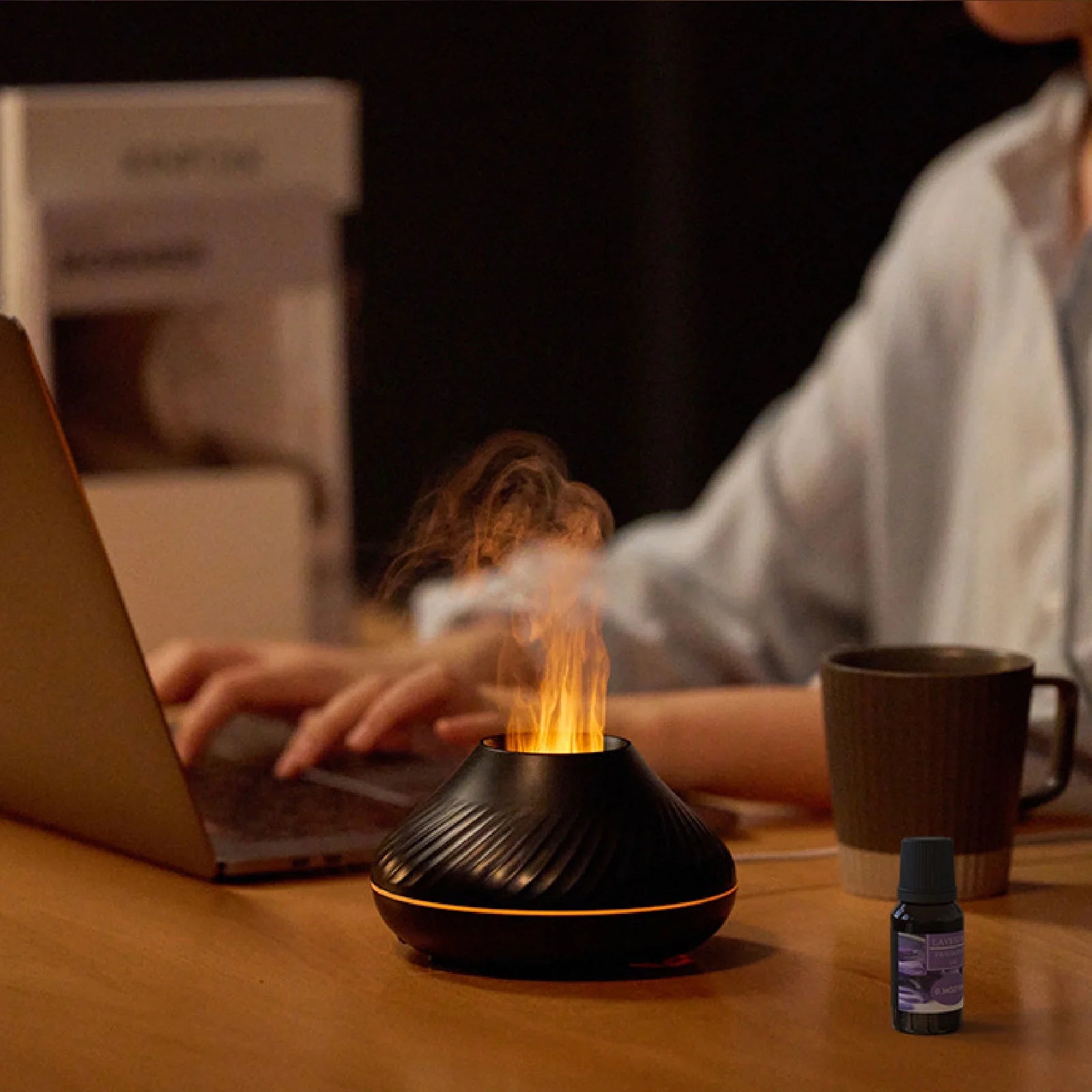 Flame Air Diffuser,  130ML Essential Oil Flame Diffuser Humidifier with Fire LED Light, No Water Auto off Protection