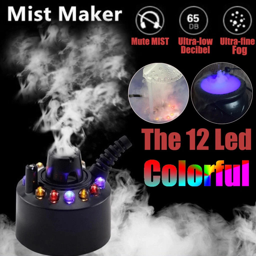 Holiday Sales Halloween Mist Maker Fogger 12 LED Lights Aluminum with Adjustable Controller Guard for Water Pond Fishtank Clearance Sale