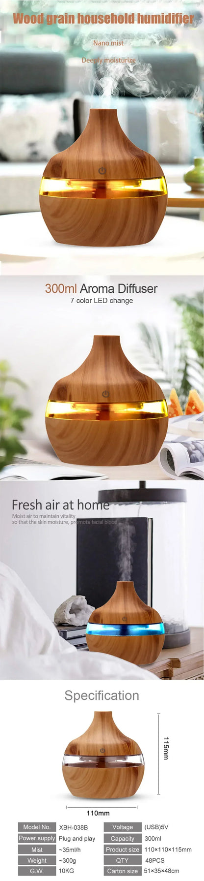 7 Color LED Home Aromatherapy Diffuser Air Appliance Vaporizer Evaporator Environment Aromatizer Aroma Humidifiers Room