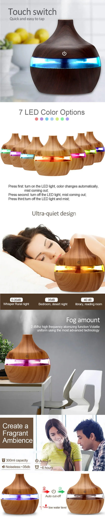 7 Color LED Home Aromatherapy Diffuser Air Appliance Vaporizer Evaporator Environment Aromatizer Aroma Humidifiers Room