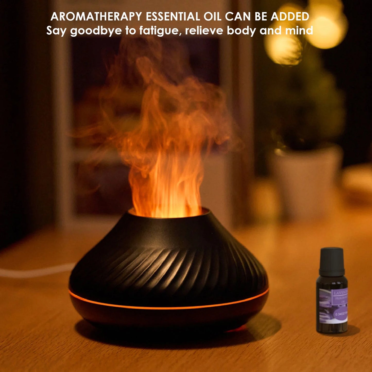 Flame Air Diffuser,  130ML Essential Oil Flame Diffuser Humidifier with Fire LED Light, No Water Auto off Protection